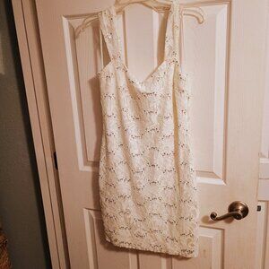 Tu Tu Fashion White Sequin Mini Dress L Zip up New